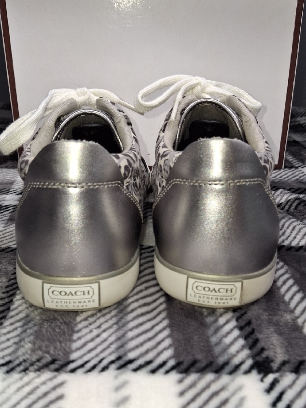 Vintage Coach Women's Leopard-Print Canvas Sneakers in White and Silver - Picture 4 of 14